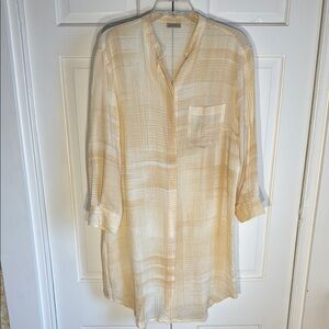 EUC Mondi Beige Linen Blend Knit Semi Sheer Shirt Dress